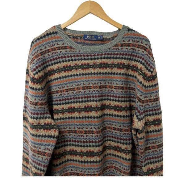 Polo Ralph Lauren Mens Fair Isle Lambs Wool Crew Neck Sweater Size XXL Gray NWT - Picture 4 of 8